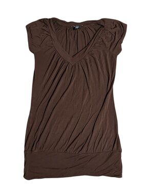 American Dream Brown V-Neck Short Sleeve Tunic